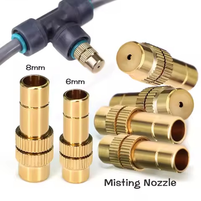 OD-6mm 8mm Adjustable Brass Misting Nozzle Garden Greenhouse Cooling Atomized Irrigation System Spray Head Atomizing Sprinklers