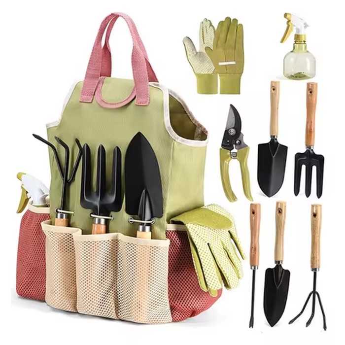 9-piece Complete Garden Tools Set with Storage Bags Outdoor Lightweight Portable Ergonomic Combination Complete Gardening Tool