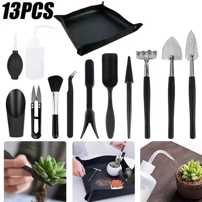 Mini Succulent Plant Care Tools Set - 16Pcs Hand Transplanting Supplies for Indoor Outdoor Bonsai & Flowers