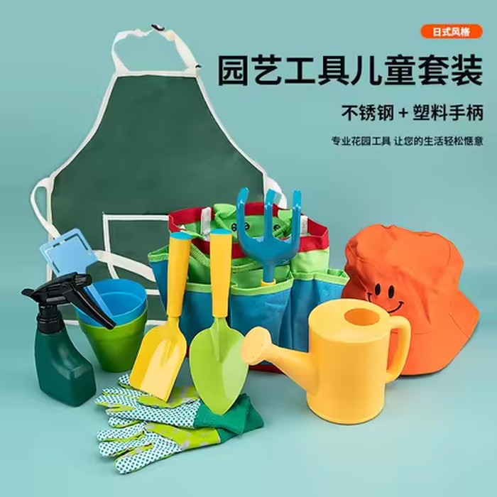 Kids Gardening Tool Set - Durable Shovel Rake Set & Adorable Apron | 3-in-1 Portable Kit for Garden Beach Play | Safe & Educatio