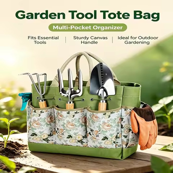 Heavy Duty Garden Tools Set with Floral Storage Tote Bag, Ergonomic Stainless Steel Gardening Kit Gift for Women Men Mom Dad