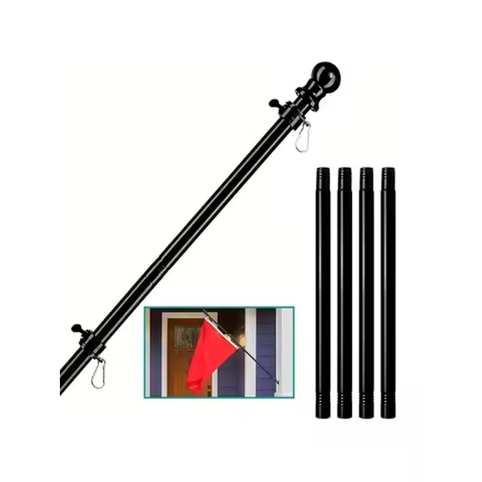 Flag Pole for House-Black Flagpoles Residential Kit with 5FT Tangle Free Metal Flag Poles, for Outside Porch,Outdoor