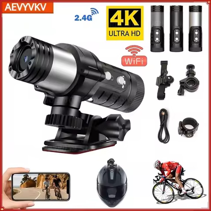 4K Full HD Wifi Portable Camera Waterproof and Anti Shake Sports Cameras Bicycle Motorcycle Helmet Cam Flashlight Camcorder