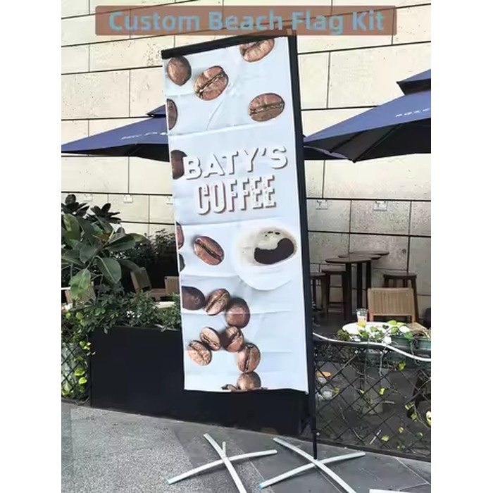3m/4m Custom Rectangle Beach Flag with Pole Kit Cross Base Ground Spike Carry Bag Single/Double Sided Outdoor Advertising Banner
