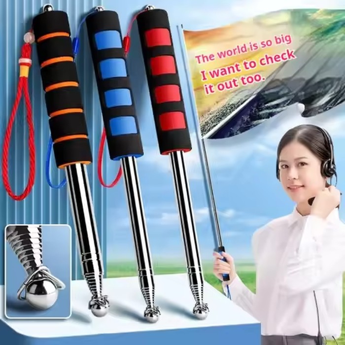 3pc Flexible Handle Flagpole Telescopic Stainless Steel Tour Guide Banner Flagstaff Teaching Stick Teacher Pointer Hand Flagpole