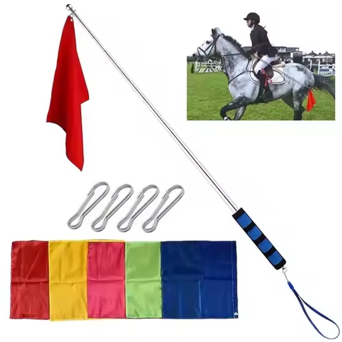 Horse Training Flags With Telescopic Flagpole Tour Guide Flagpole Set Portable Horseback Riding Gear Vibrant Colors