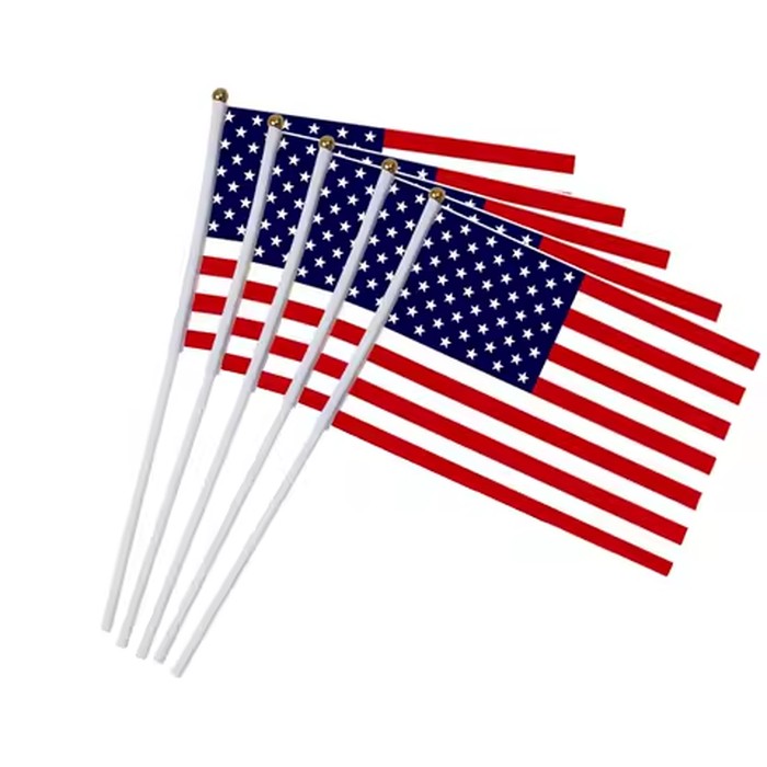 21*14cm American National Flag USA Flying Flag The United States of America Banner Hand flags with Plastic Flagpoles 10pcs/pack