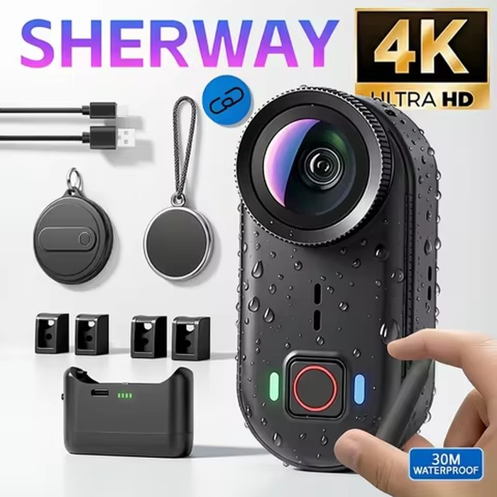 4K HD Mini Action Camera 6-axis EIS 64G Internal Memory Bodycam Waterproof Thumb Camera Magnetic Sport Video Recording Moto Vlog