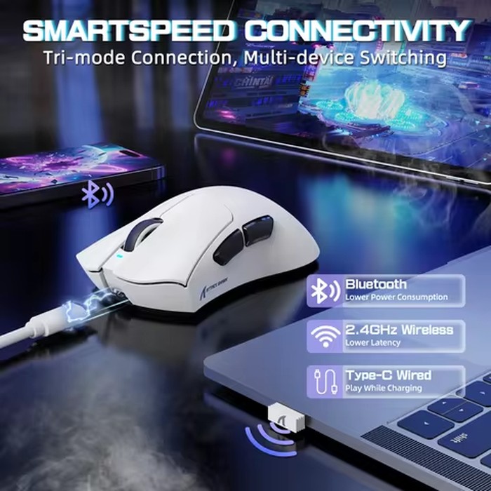 ATTACK SHARK V3PRO Wireless Gaming Mouse with Magnetic Charging Dock, PixArt PAW3311, 25000 DPI, BT/2.4Ghz/Wired, 500mAh