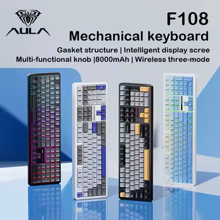 AULA F108 Wired Bluetooth 2.4Gwireless three - mode connection mechanical keyboard gasket structure RGB lighting effect