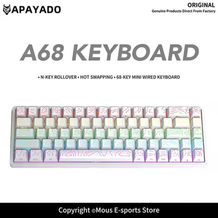 APAYADO A68 Wired Mechanical Keyboard Hot Swappable RGB 68 Keys Compact Keyboard Blue Red Switch Optional for Gaming Office