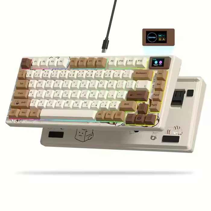 Womier S-K80 75% Coffee Cat Keyboard with OLED Display Mechanical Gaming Keyboard Hot Swap Keyboard Gasket RGB Custom Keyboard