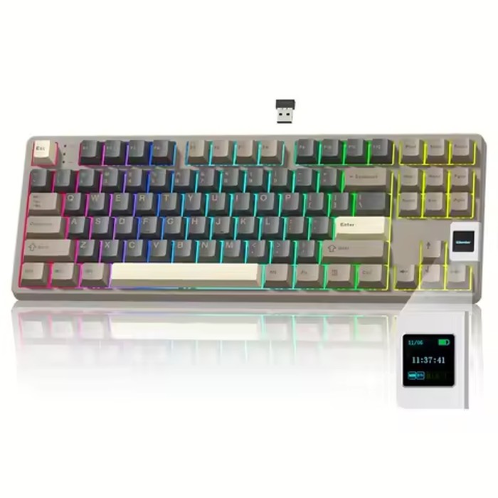 Womier QK87 Retro TKL QMK/VIA Wireless Mechanical Keyboard OLED Display Knob 3-Mode Gasket RGB Hot Sawp Gamer Keyboard for PC