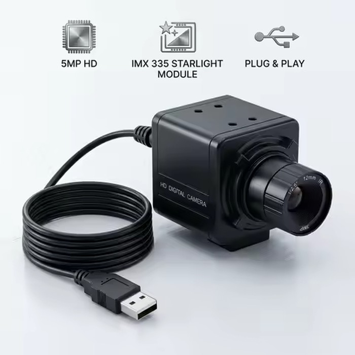 USB Industrial Camera 5MP/1080P IMX335 30fps UVC OTG Mini Webcam 2.8/4/6/8/12/16/25mm CS Lens for Machine Vision Recognition