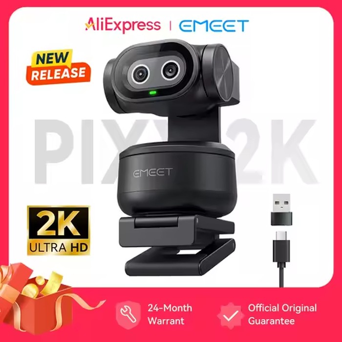 EMEET PIXY 2K Webcam,Gesture Control AI Tracking PTZ Camera With Sony Sensor,1080P 60fps Autofocus Webcam for Streaming OBS