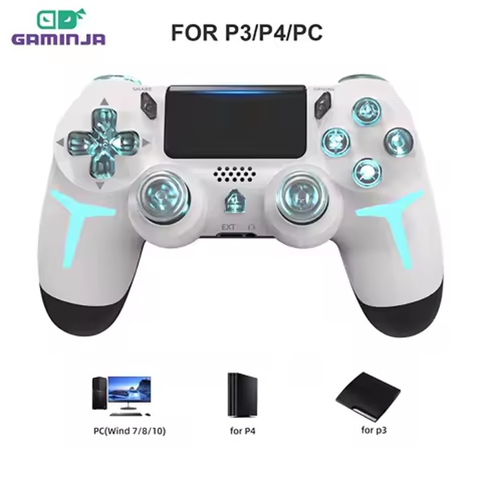 GAMINJA Wireless Game Controller For PS4 PS3 Console Computer PC RGB Light LED Bluetooth Gamepad 6-axis Gyroscope Dual Vibration
