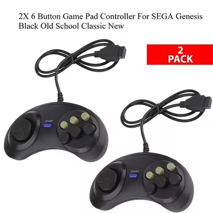 2X 6 Button Game Pad Controller For SEGA Genesis Black Old School Classic New