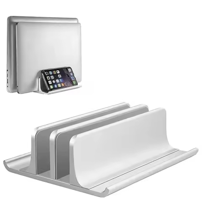 Aluminium Alloy Vertical Laptop Stand for Desk, Dual Slots Laptop Holder For Macbook Samsung notebook iPad 0.6-1.2inch width