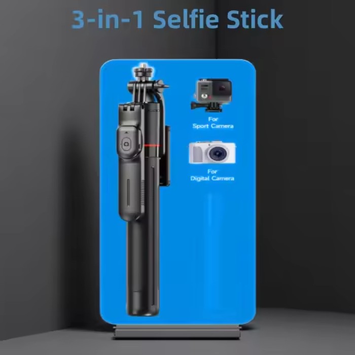 MEUYAG Selfie Stick Tripod with 1708mm Long Monopod Fill Light, Bluetooth Remote, 360° Rotation, 1/4 Interface, for mobile phone