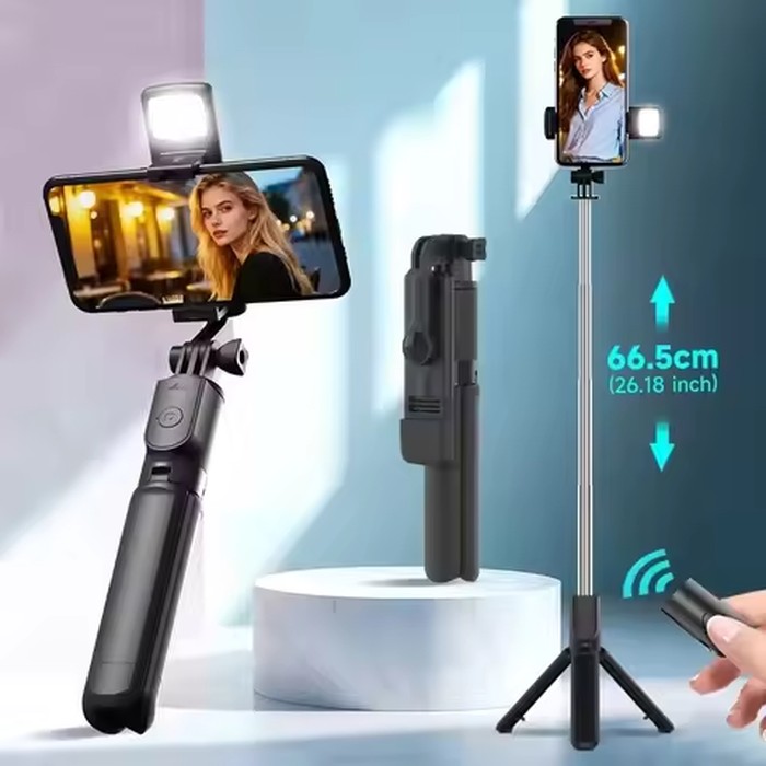 Phone Selfie Stick Tripod Bluetooth Remote Wireless Selfi Stick Phone Holder With Beauty LED Fill Light For Phone Live Streaming