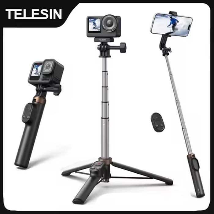 TELESIN Remote Control Wireless Bluetooth Selfie Stick Tripod For DJI OSMO Action 4 5pro 6 360 Gopro 9 10 11 12 13 Smartphone