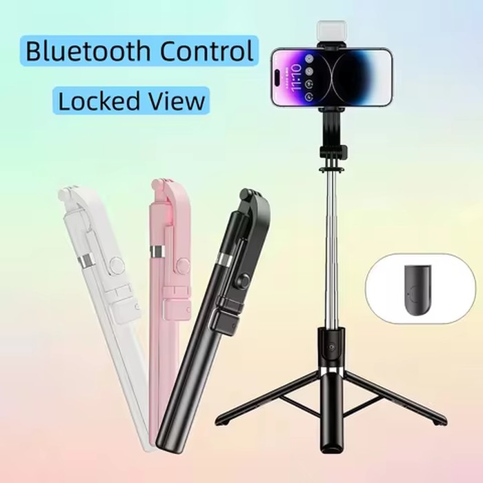 Portable Selfie Stick Tripod With Adjustable Fill Light Bluetooth Remote For iPhone