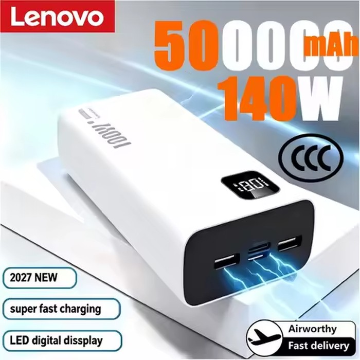 Lenovo 500000mAh 140W High Capacity Power Bank Super Fast Charging CCC Portable Battery Charger for iPhone 12-17 Samsung 2027