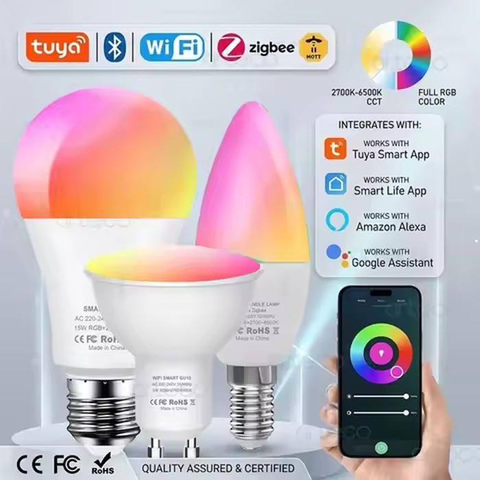 Tuya E27 GU10 E14 Smart Bulb Bluetooth WiFi Zigbee Dimmable Smart LED Lamp RGBCW LED Light Bulb Work With Alexa Google Assistant