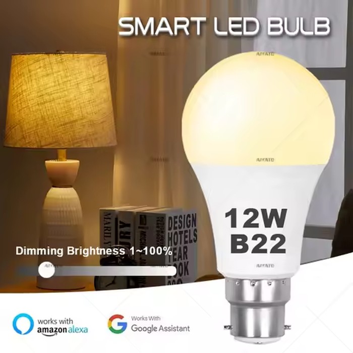 B22 Base WIFI Smart Bulb Brightness Adjustment LED Lamps 12W APP Control Dimmable Timing AC220-240V Works With Alexa Google Home