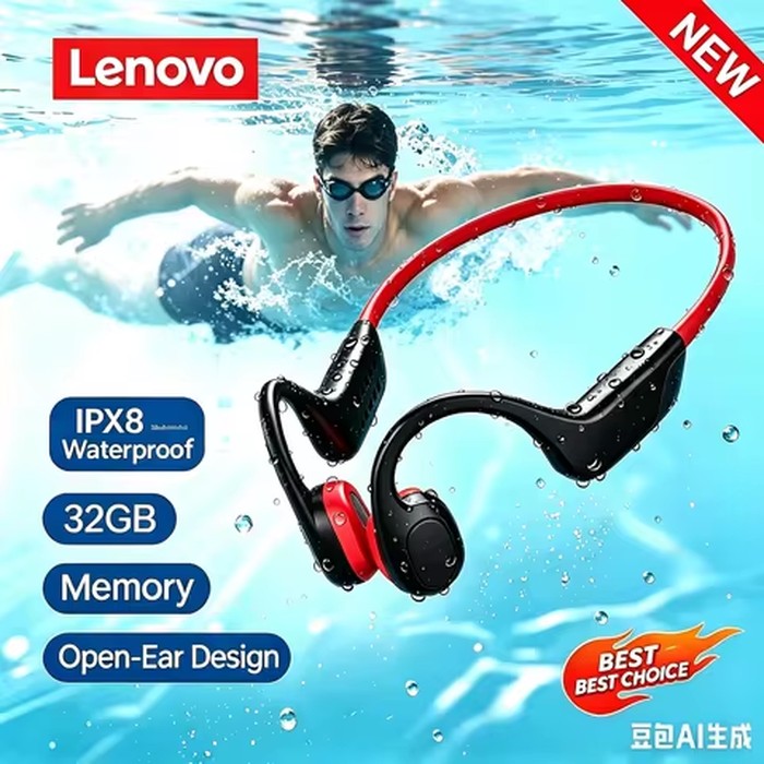 Lenovo Bone Conduction Headset Bluetooth 5.4 With Mic Waterproof Exercise Fitness Wireless Swimming Sports Headphone New 2026
