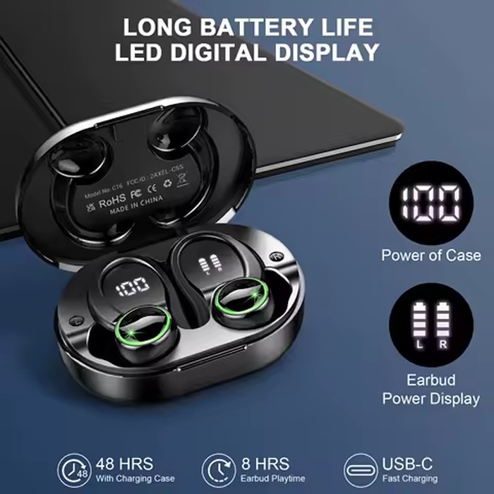 Wireless Earbuds Sports, Bluetooth Headphones 5.3, 4 ENC Noise Cancelling Mic, IP7 Waterproof Headset, 48H Playback.