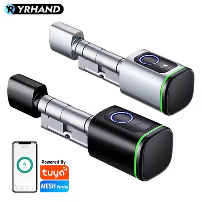 Euro Tuya Smart Fingerprint Electronic Lock with Cylinder Tuya BLE Smart Euro Lock Fechadura APP Remote Control Key Unlock