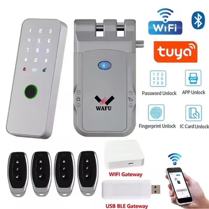 WAFU-026 Invisible Smart Door Lock Bluetooth-Compatible Waterproof Metal Fingerprint Card Password Tuya Access Anti-theft Remote