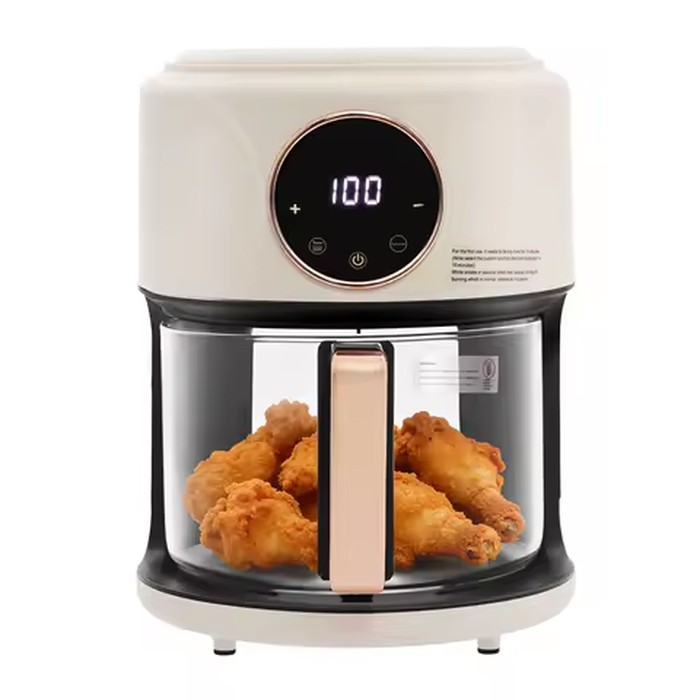 110V US Plug 4.44Qt Glass Air Fryer 1200W Touch Digital Display 8 Cooking Presets 176℉-392℉ Adjustable Temp Time Non-stick