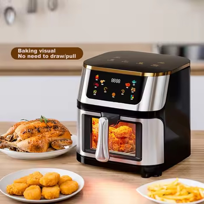 Household Electric Air Fryer 10L Visual Large Capacity High Power Surround Baking Stainless Steel Multifunction Home Air Fryer