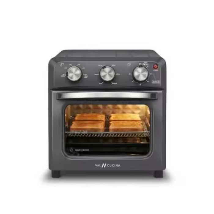 6-in-1 Retro Air Fryer Toaster Oven Combo for kitchen use, enamel-coated, dark grey, compact 12.7 QT convection oven with hexag