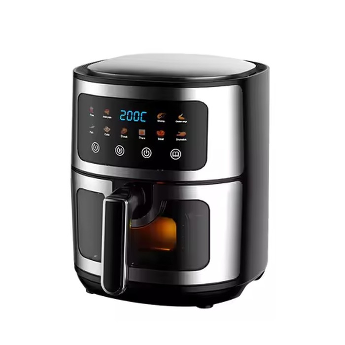8L Large Air Fryer with Visible Window Digital Touchscreen 8 Presets Stainless Steel Oil-Free Healthy Cooker for Home Kitchen