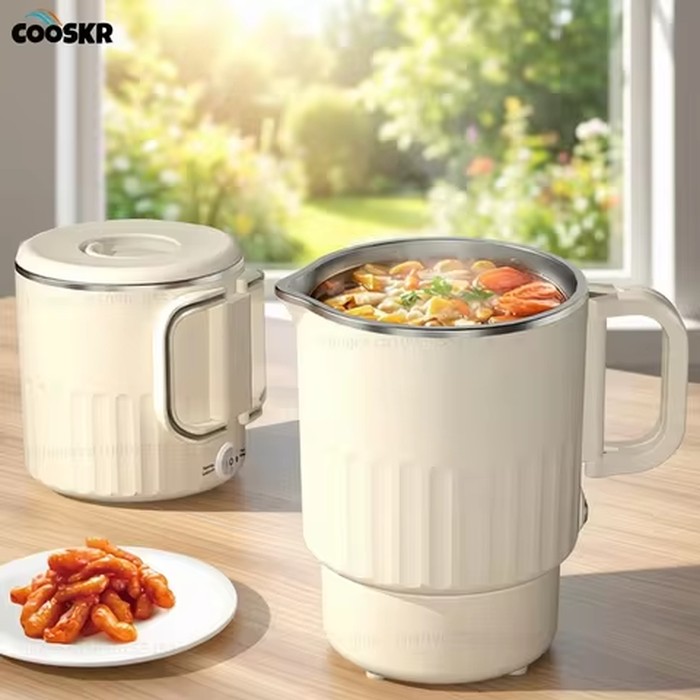 Electric Water Kettle Portable Mini Kettle with Steaming Rack 1000ml Large Capacity Stainless Steel Home Kitchen Office Travel