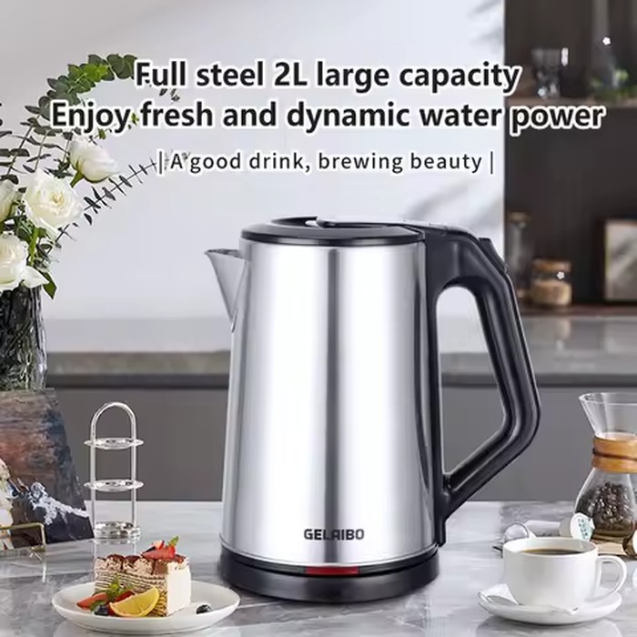 GELAIBO Electric Kettle, Large-Capacity 2.0-Liter Stainless Steel Kettle, One-Button Boiling Water, Automatic Shutdown, Anti-Dry