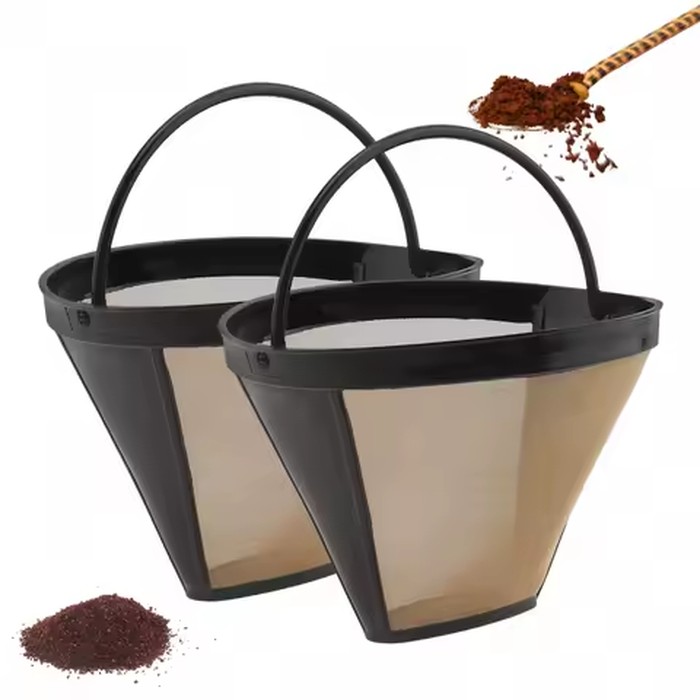 2pcs Cone Reusable Golden Diameter 4.53in Basket Filter 8 - 12 Cups Brewing Machine Fit for Cuisinart / Ninja Coffee Makers