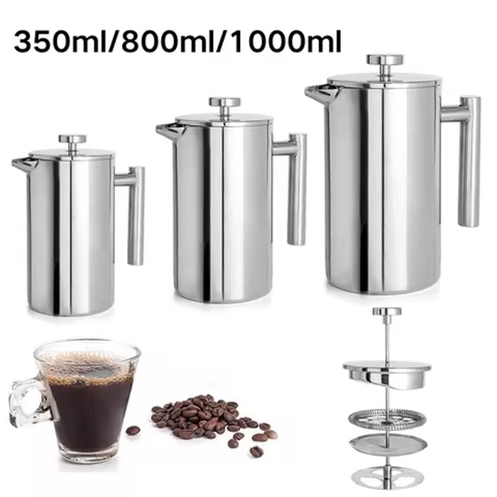 350ml/800ml/1000ml Coffee Maker Pot French Press Coffee Maker Stainless Steel Double Walled Insulated Coffee Maker Pot