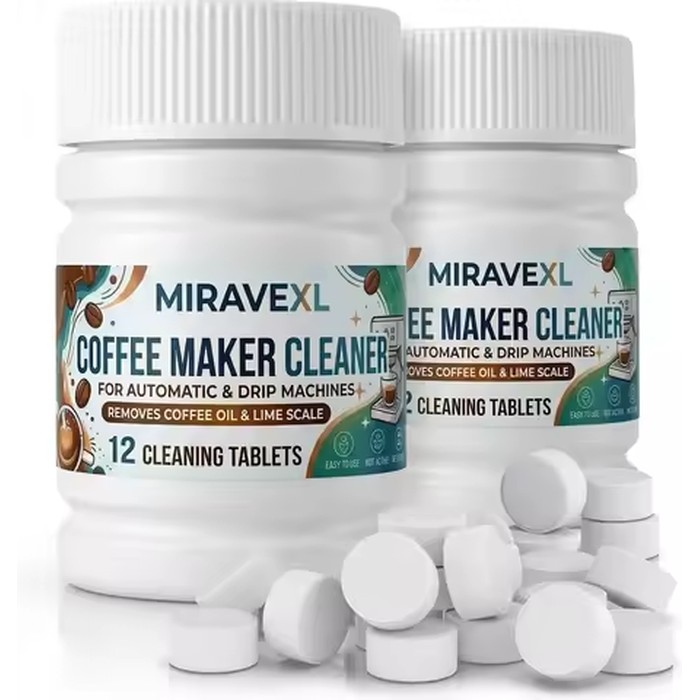 MIRAVEXL Coffee Maker Cleaning Tablets Compatible with Breville & Drip Machines -Removes Oil & Lime Scale Descaler (12/24 Count)