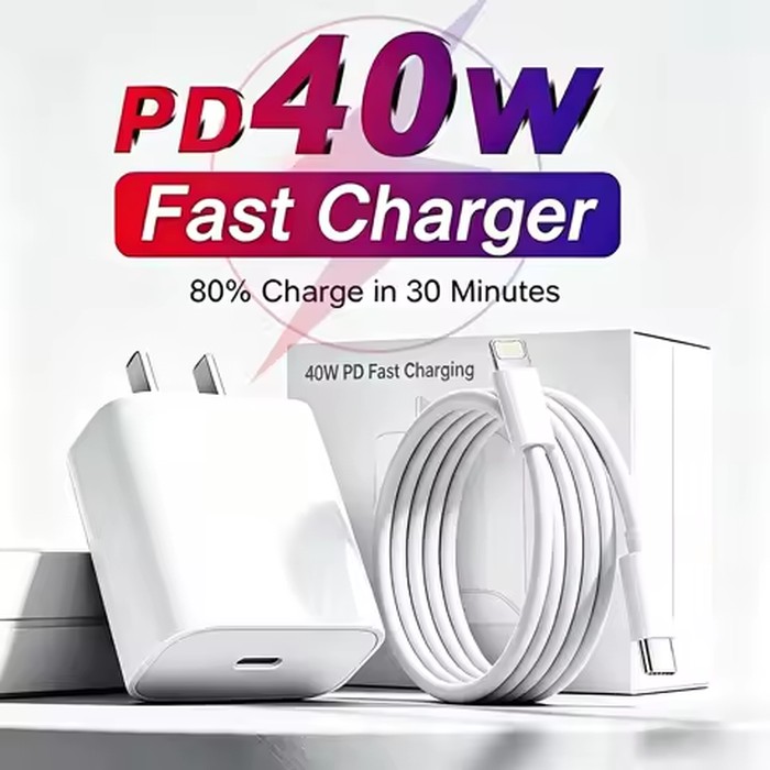 Original PD 40W EU US Fast Charger For iPhone 17 16 15 14 13 11 12 Pro Max Plus Air USB-C Cable Braided Fast Charging Type-C 1M
