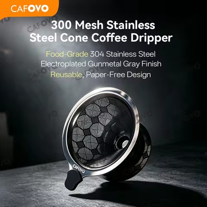 CAFOVO POD-1 Pour Over Coffee Dripper 300 Mesh Stainless Steel Reusable Cone Filter Paper-Free 1-4 Cups for Barista Camping