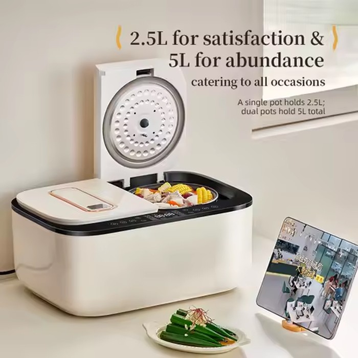 2.5L+2.5L Double Pot Rice Cooker Smart Independent Dual Control Touch Screen Multi‑cooker 12 Preset Menu 24H Timer Non‑stick Ele