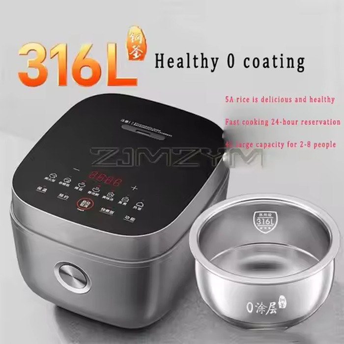 220V Electric Rice Cooker Household 4-Liter 316 Stainless Steel 0-coating Inner Pot Intelligent Cooking Rice Cooker 2-5 People
