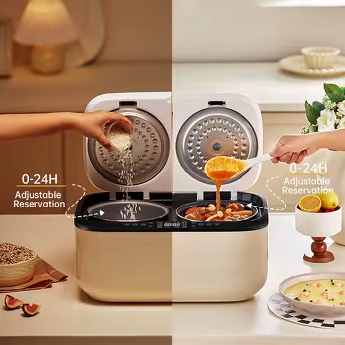 800W Rice Cooker Smart Temperature Control Multicooker Double Pot Electric cooker 24H Timer Auto Keep Warm Non-Stick Coating