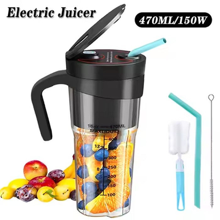 Portable Electric Juicer USB Rechargeable Multifunctional Blender Juicer Cup Suitable for Juice Milkshakes 6 Blades Cutter 470ML