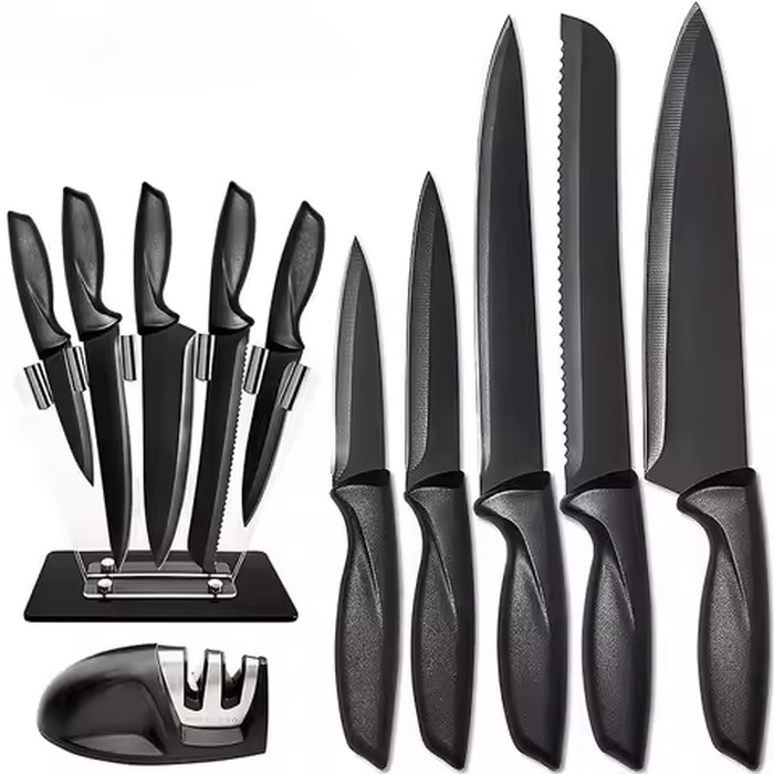 Kitchen knife 7-piece set, black professional stainless steel chef's knife with holder set home rust-proof and sharp meat cutter