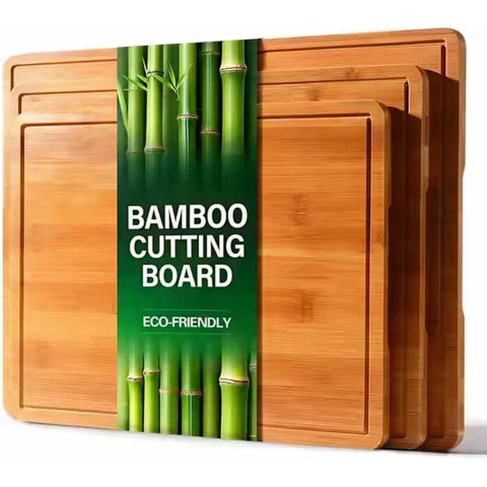 Bamboo Cutting Boards for Kitchen with Juice Grooves and Handles, 3-Piece Wooden Chopping Board Set for Meal Prep, XL Size
